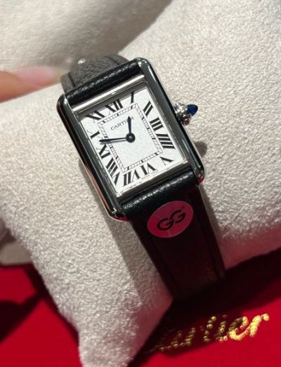 Cartier Leather Watch Straps Tank Must 33.7*25.5mm 40 VVS Diamonds Blue Hands Watch